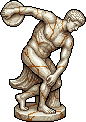 The Discobolus, a cracked marble discus thrower with gold veins